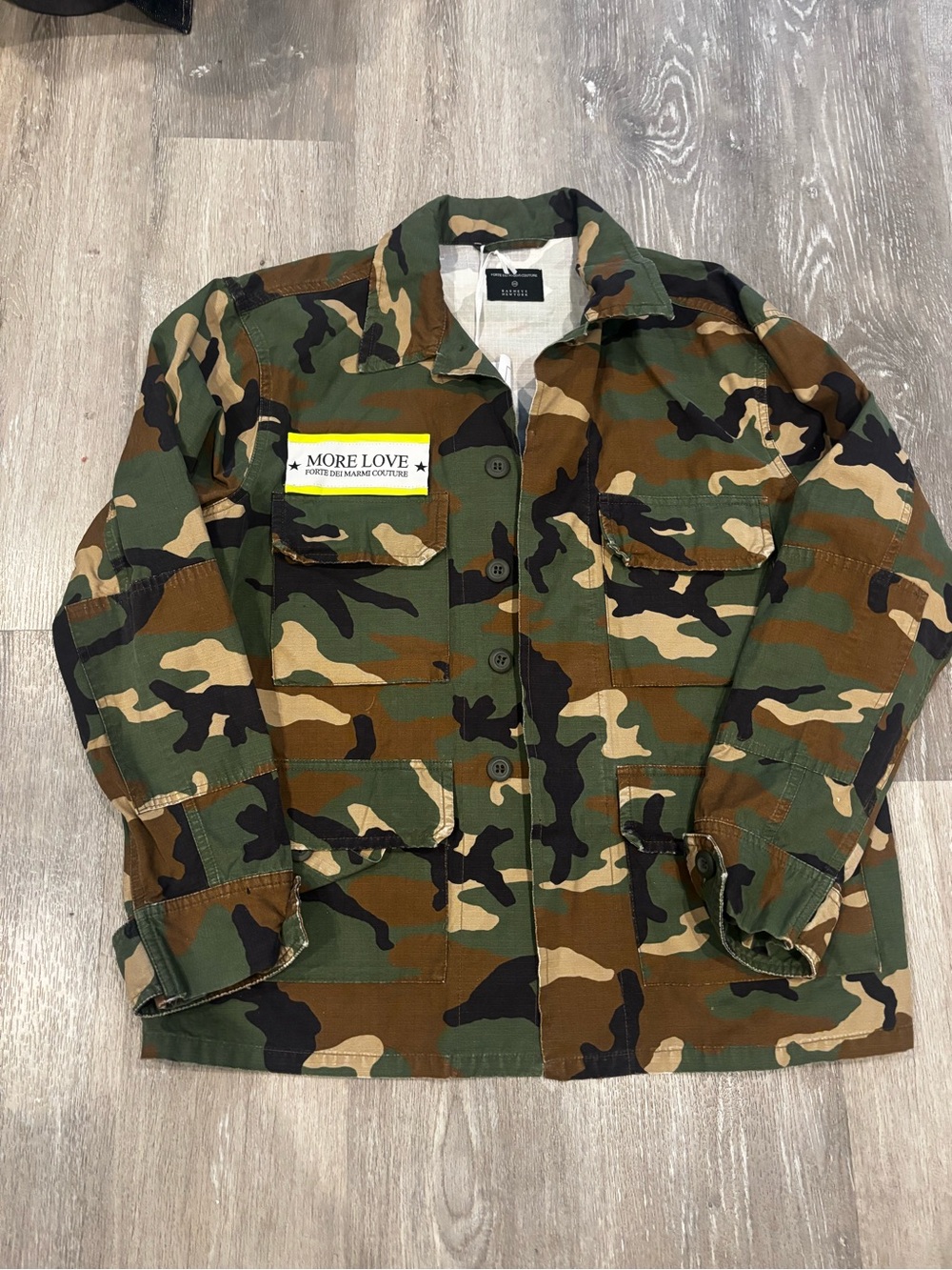 Barneys New York Camo Jean Jacket in Green/Brown/Black